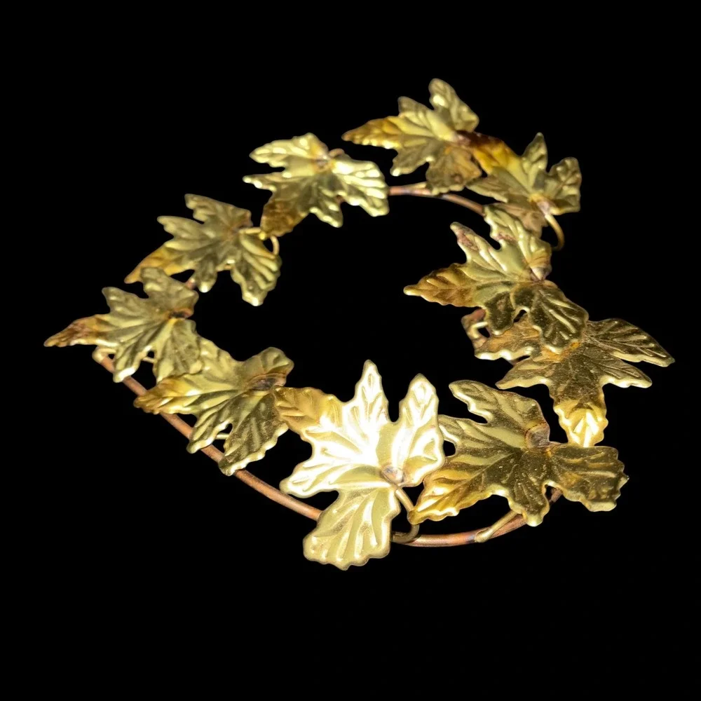 Vtg Homco Brass Ivy Leaf Heart Wreath Wall Plaque Hanging